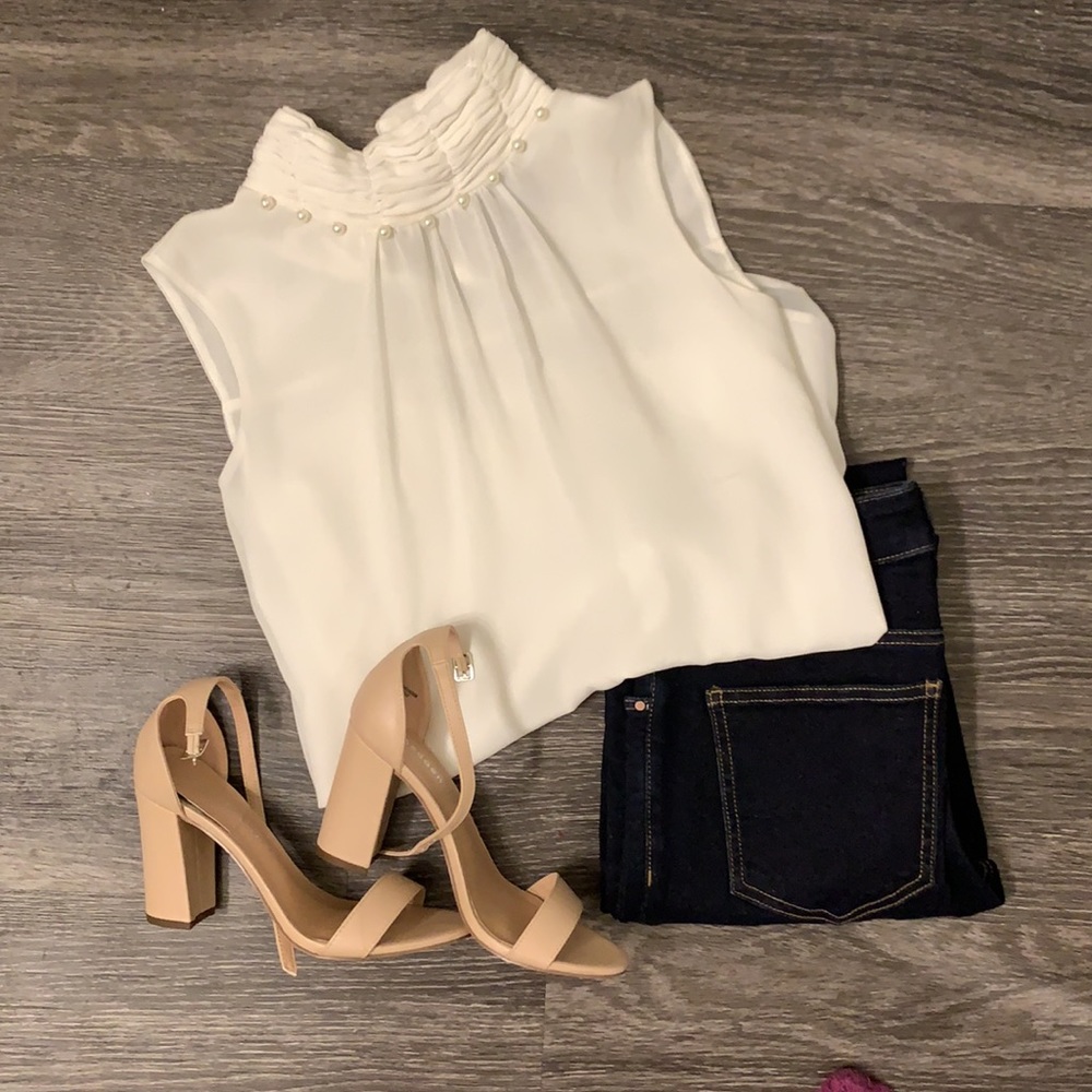 White Pearl High-Neck Blouse Karl Lagerfeld Paris XSmall